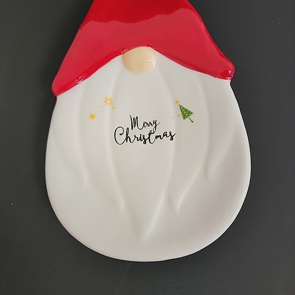 Gnome Spoon Rest Merry Christmas 10 Inches Long Stars Christmas Tree Red White - Picture 2 of 6